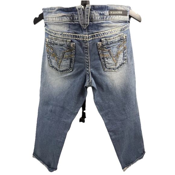 Vigoss Women's Capri Jeans Size 3/4 Distressed Ripped Embroidered Pockets EUC - Picture 3 of 16